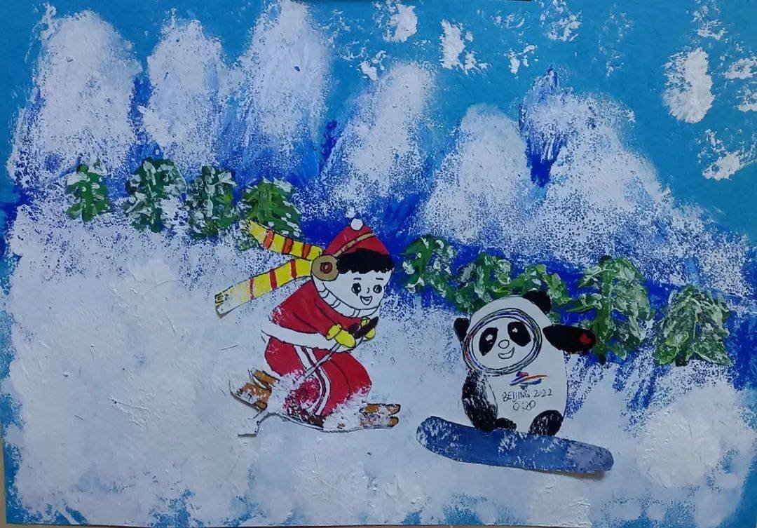 伴着绚烂的冬梦,起伏的山峦,运动健儿和冬奥吉祥物一起从雪山飞驰而下