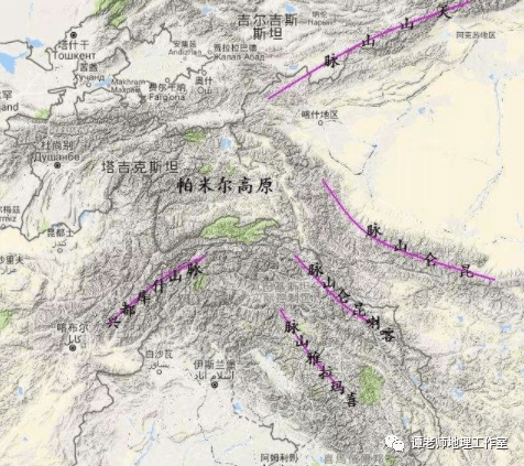 喜马拉雅山脉,阿尔泰山脉,兴都库什山脉,厄尔布尔士山脉,托罗斯山脉和