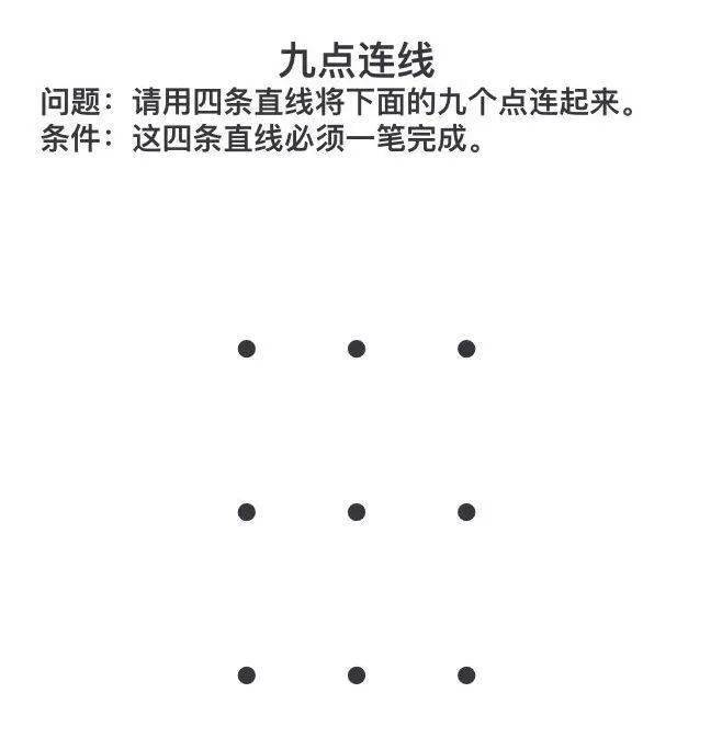 在纸上画上如上图一样的3×3的九个圆点,你能否用一笔画四条线段将这