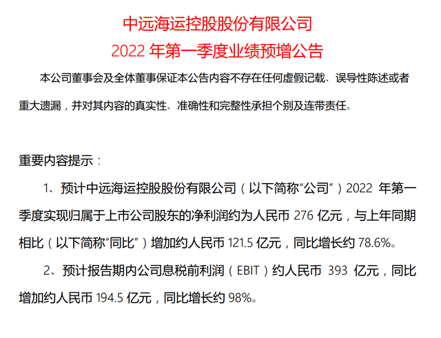 牛市继续中远海控一季度利润暴涨至276亿股票大涨