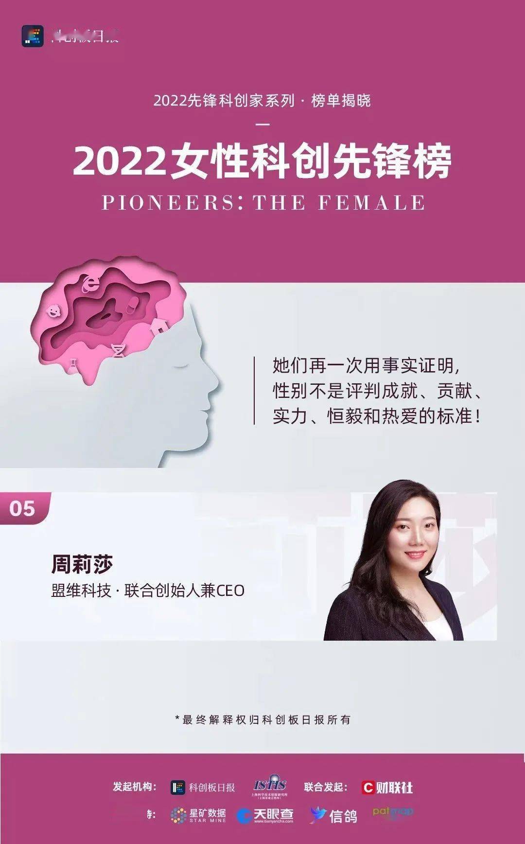 盟维科技 联合创始人兼ceo 周莉莎2022女性科创先锋榜瑞莱智慧realai