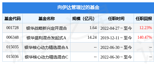 银华领先策略混合基金经理变动增聘向伊达为基金经理