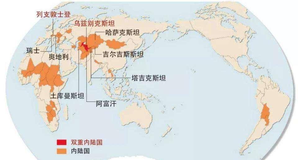 全球内陆国分布,一共44个,非洲16个,欧洲14个,亚洲12个_海口_的国家