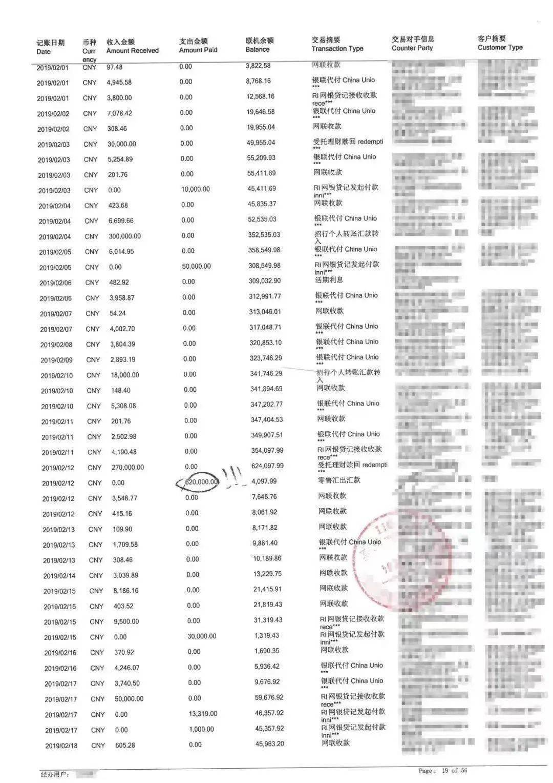 银行账户交易明细，显示她2018年9月至2019年4月共给被告阿军转账288.5万元。丽丽提供的部分
