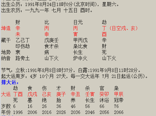 这个命局只有一个配偶星,为月令申金藏干壬水,通常八字只有一个配偶星