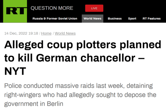 美媒爆料：德国警方挫败政变阴谋，一极右翼团伙曾计划杀害朔尔茨