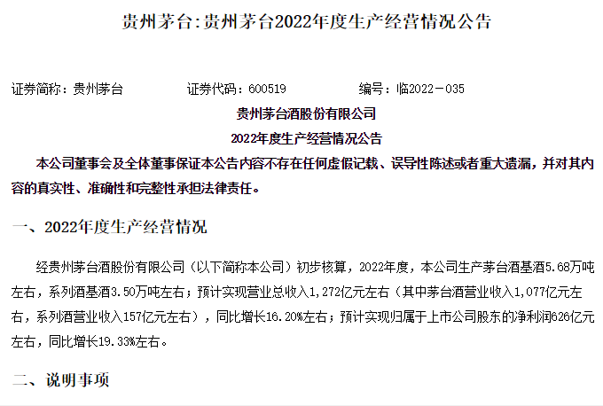 日赚1.72亿 贵州茅台预计今年净利626亿元 预期白酒“消费复苏”