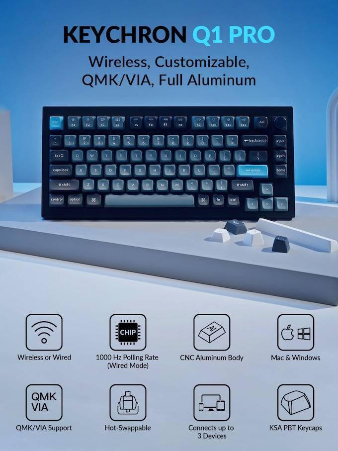 华为手机打字键盘开关
:Keychron推出Q1 Pro无线定制机械键盘