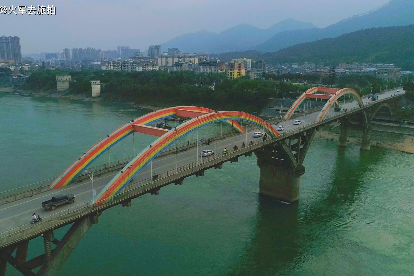 航拍广西桂平黔江大桥 一座美丽的彩虹桥 情侣网红打卡地