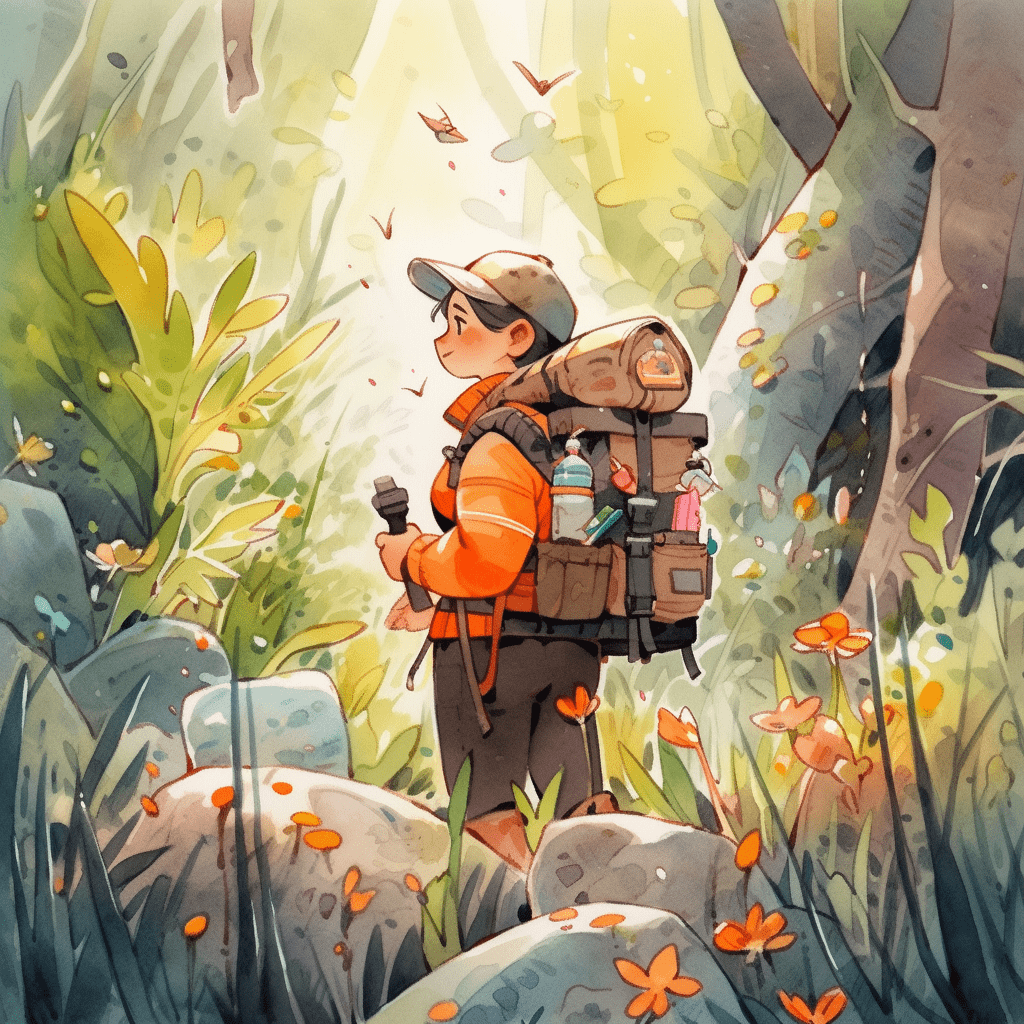 midjourney作品水彩风格野外探险的小朋友