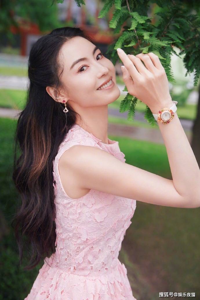 张柏芝一袭粉色连衣裙写真尽显柔美温婉气质