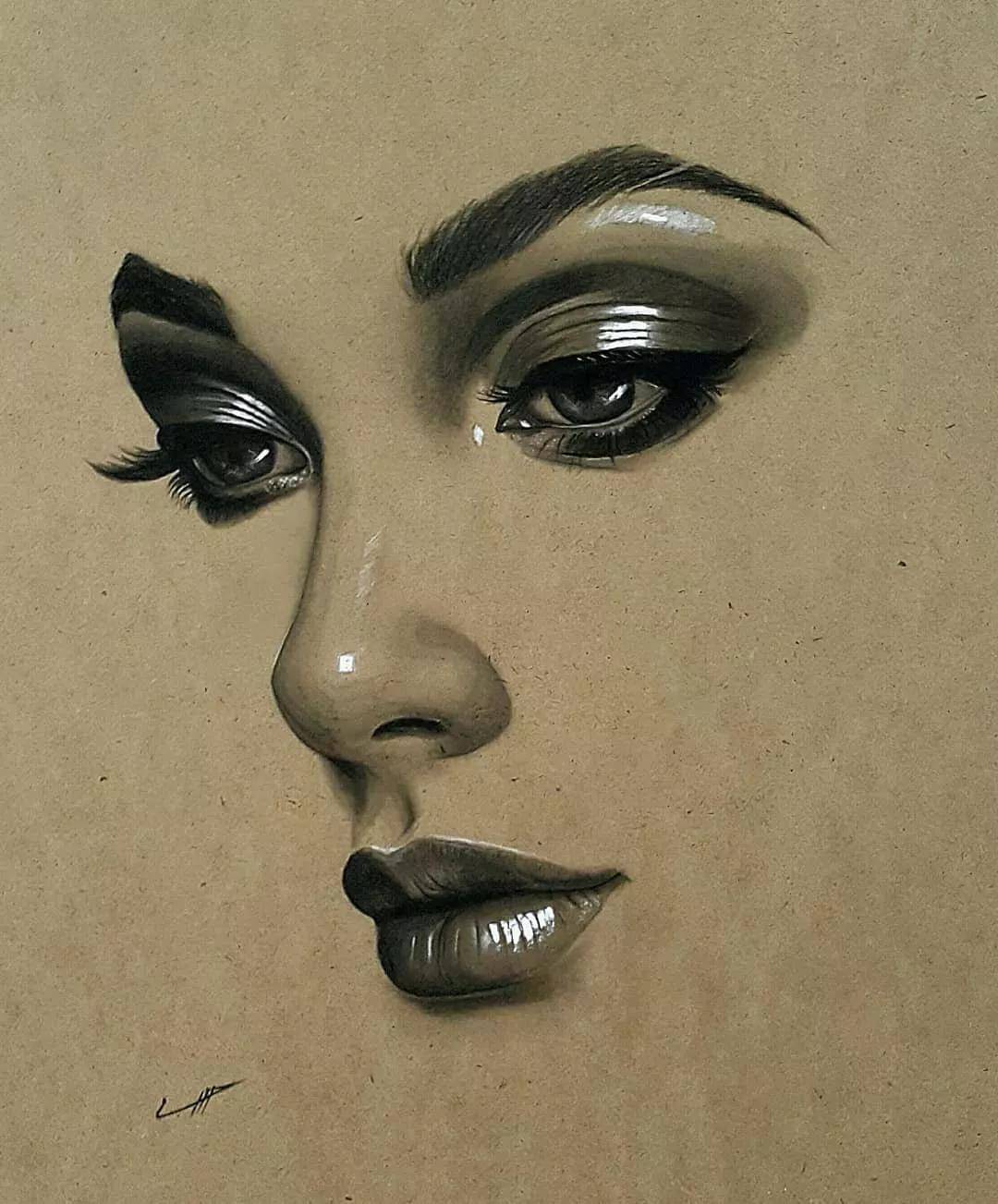 女性的五官素描这高光真是灵魂之笔啊