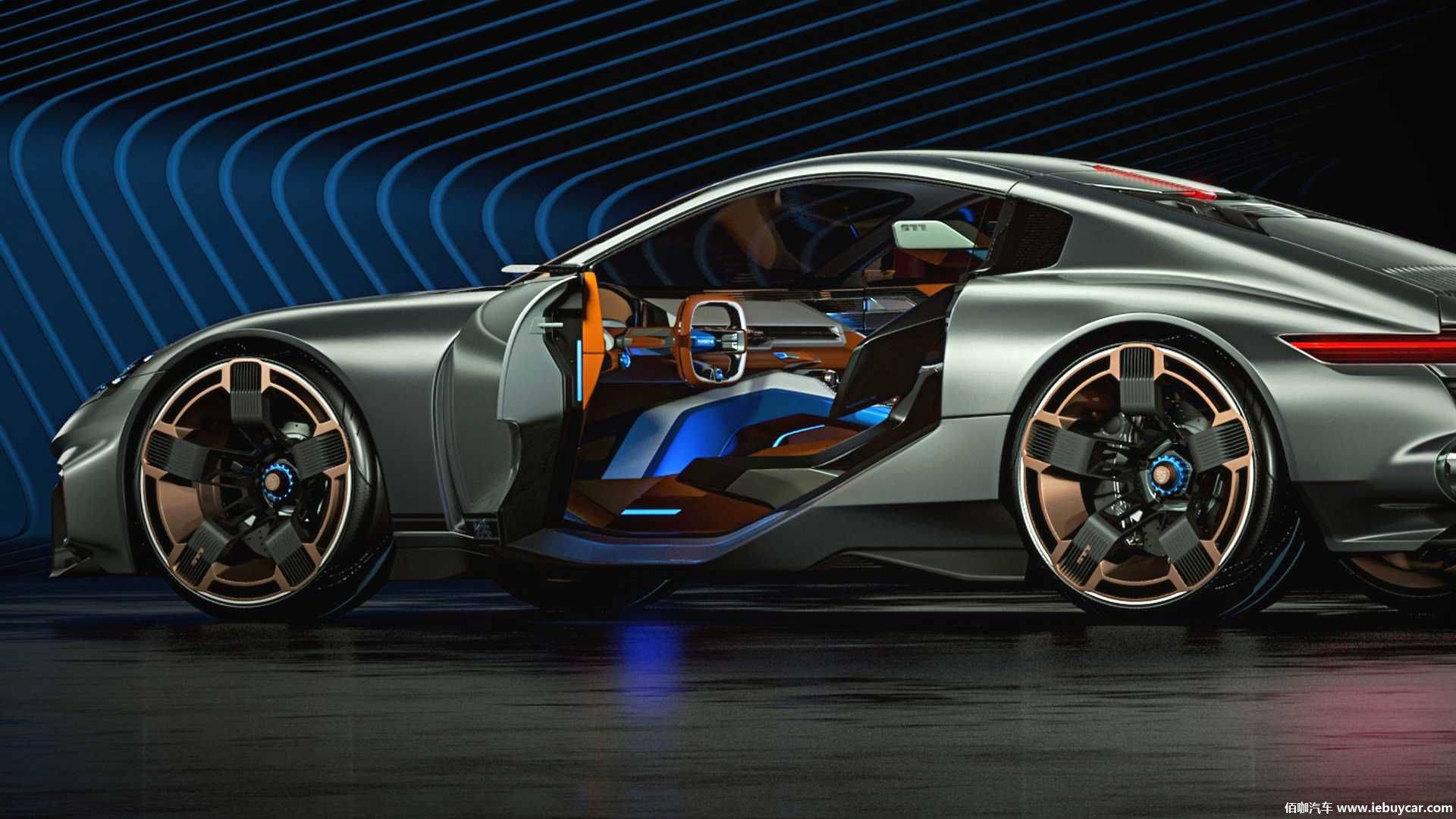 突破911设计风格保时捷cyber677概念车渲染图曝光矩形方向盘