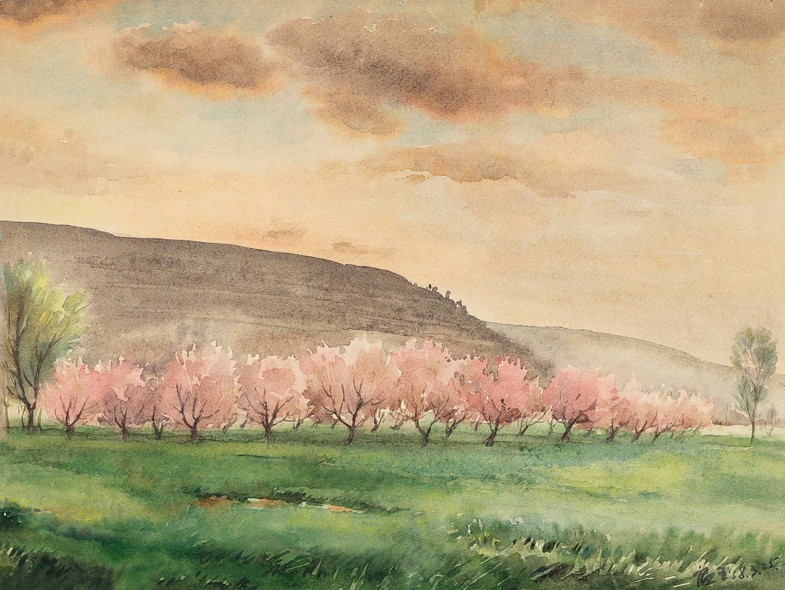 唐蕴玉 1958年作 长安早春 纸本水彩