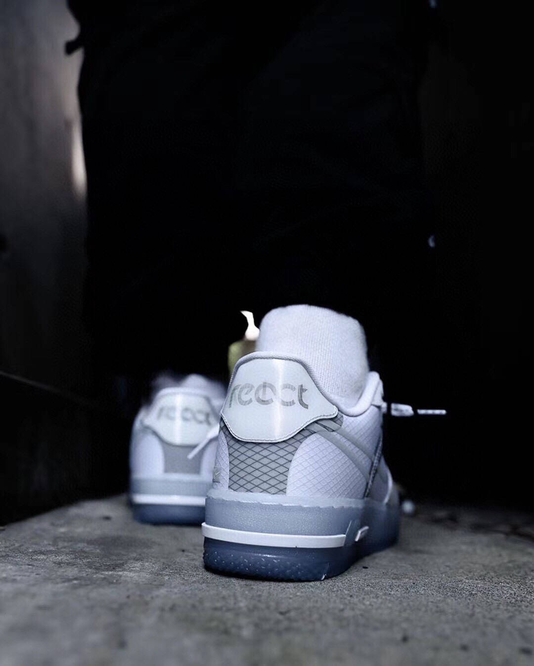 耐克nike air force 1 react qs light bone 冰蓝空军一号水晶低帮