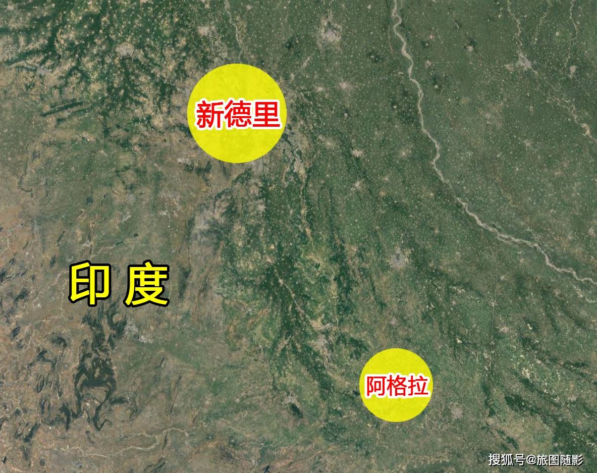 卫星地图看泰姬陵,布局极尽完美,不愧是"世界新七大奇迹"