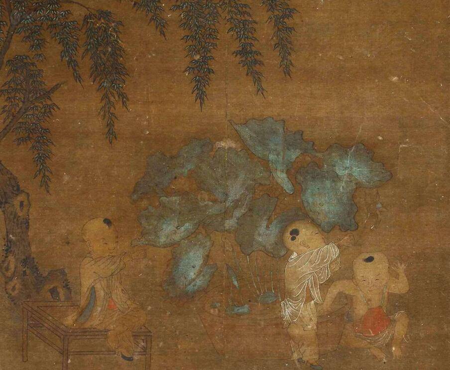 原创千年古画婴戏图放大10倍儿童玩具真高级