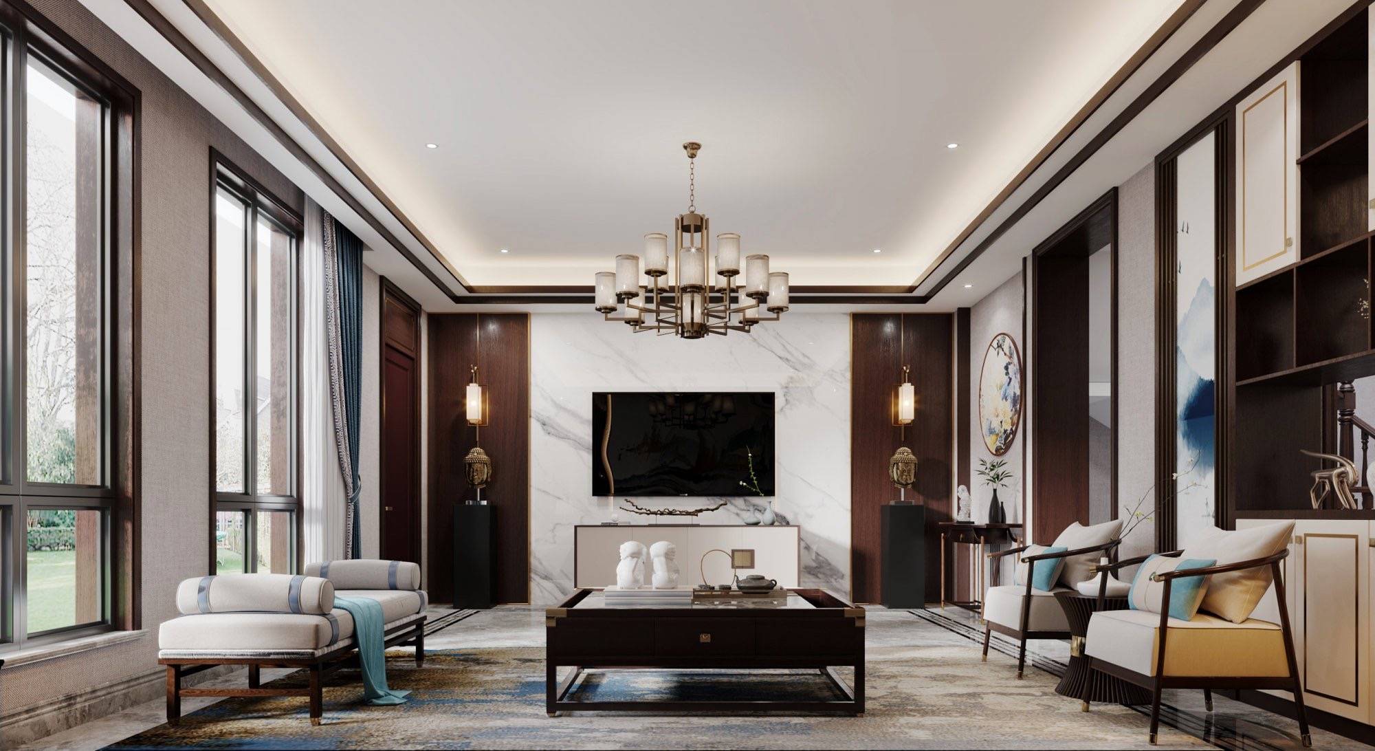 【珊瑚装饰】诸暨浦阳江一号新中式简约风格装修正流行