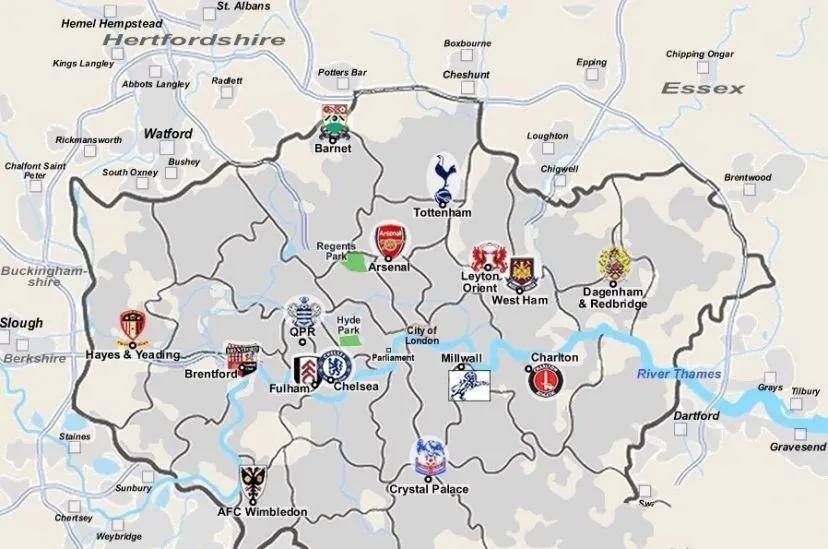 伦敦球队分布图