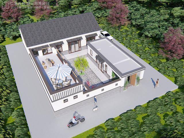 形成造型颇具现代气息的新中式三合院