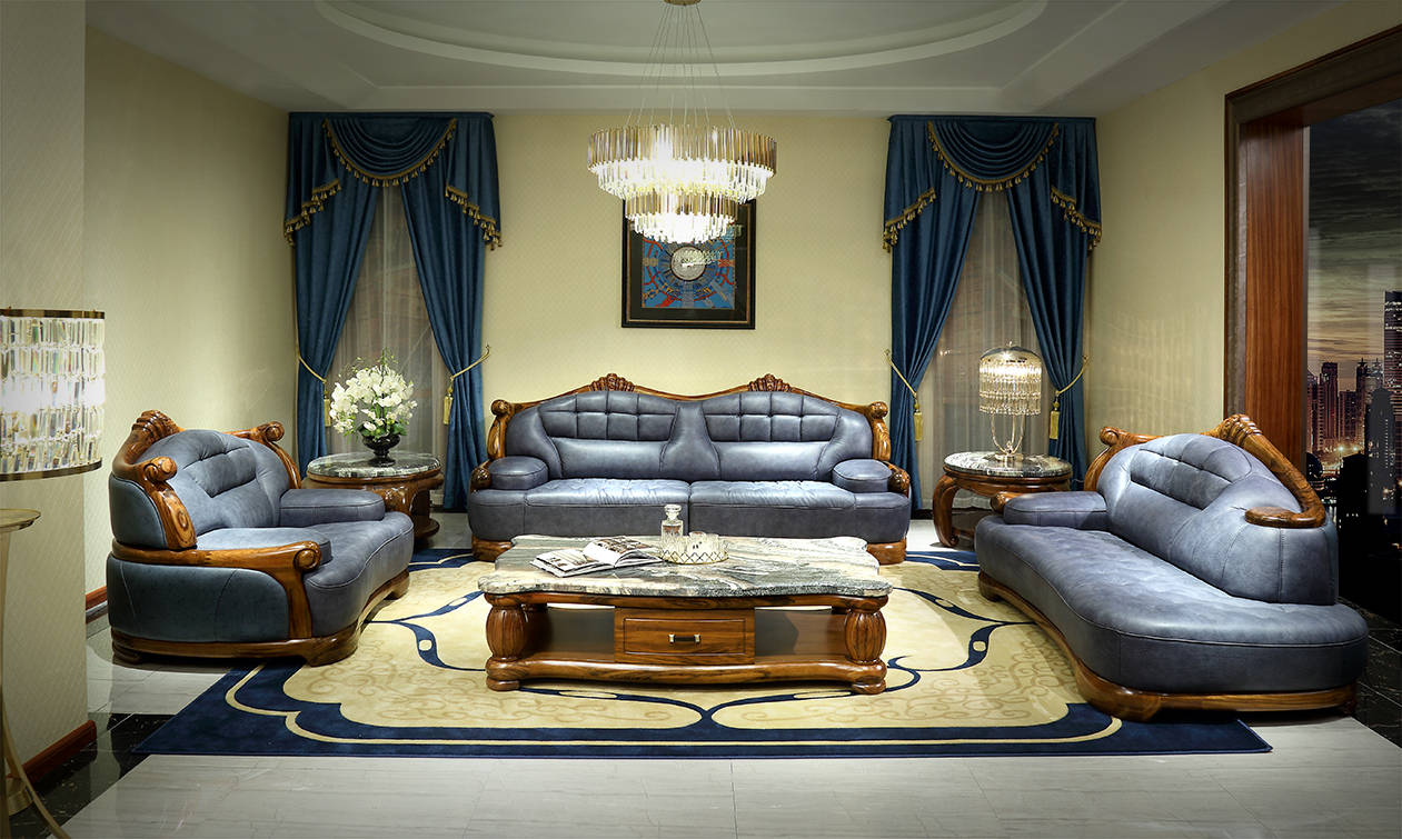 战盾住宅家具优质选材乌金木头层真皮组合家具