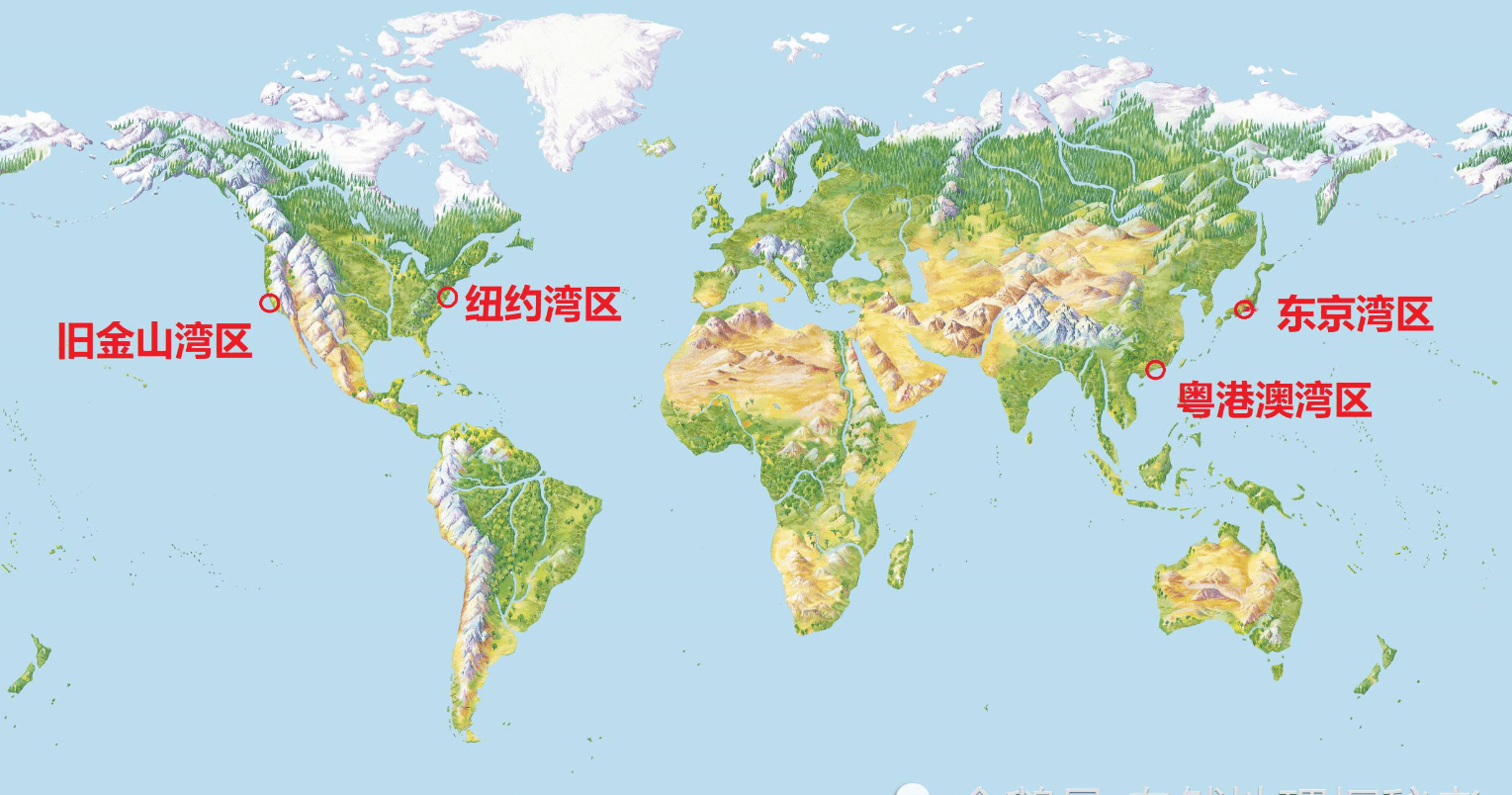 世界银行统计显示,世界60%的大城市都坐落在入海口的湾区,湾区占全球
