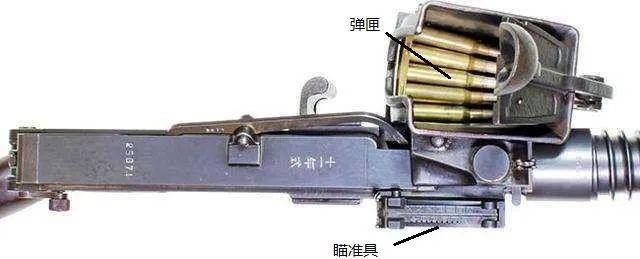 歪把子机枪俯视图 可以看到,弹匣中装填的是五发一组的步枪弹夹