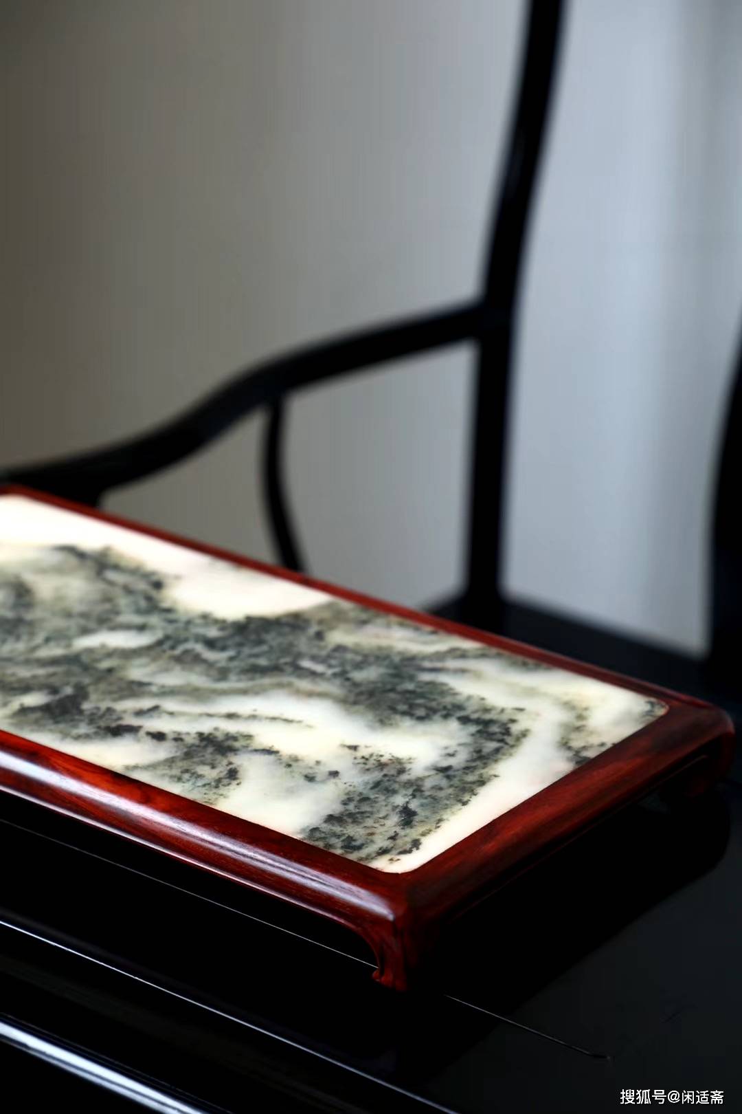 原创茶室营造,行云,紫檀镶嵌云石茶盘