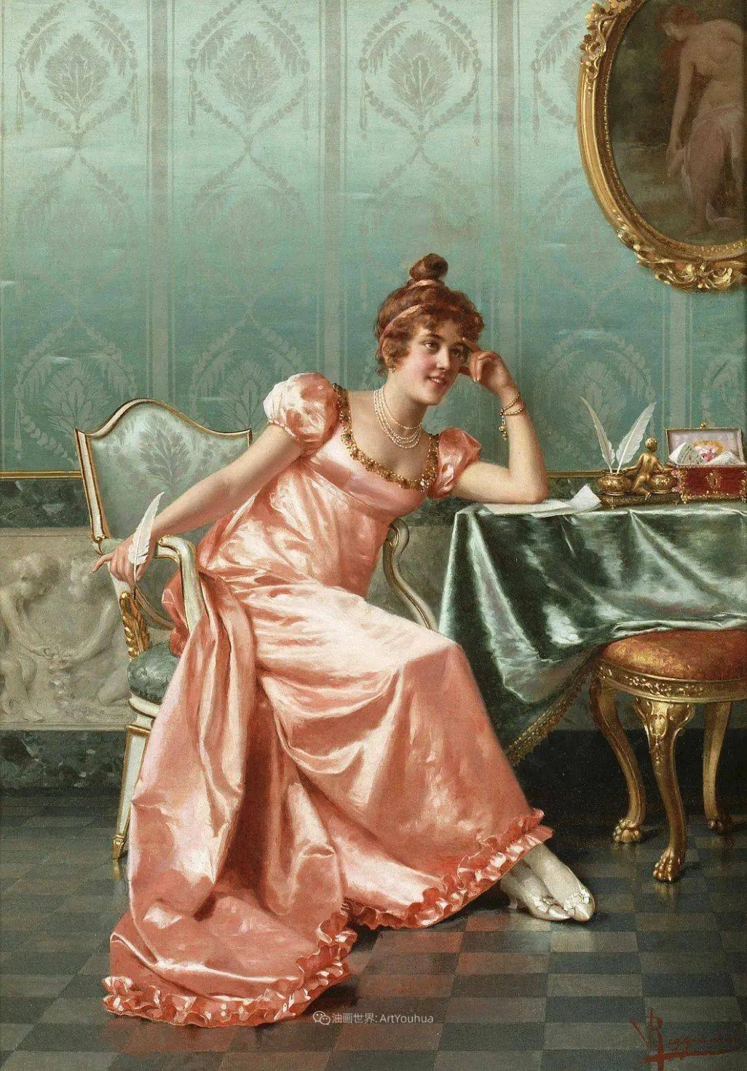 意大利画家维托里奥·雷格尼尼宫廷漂亮女人油画作品欣赏