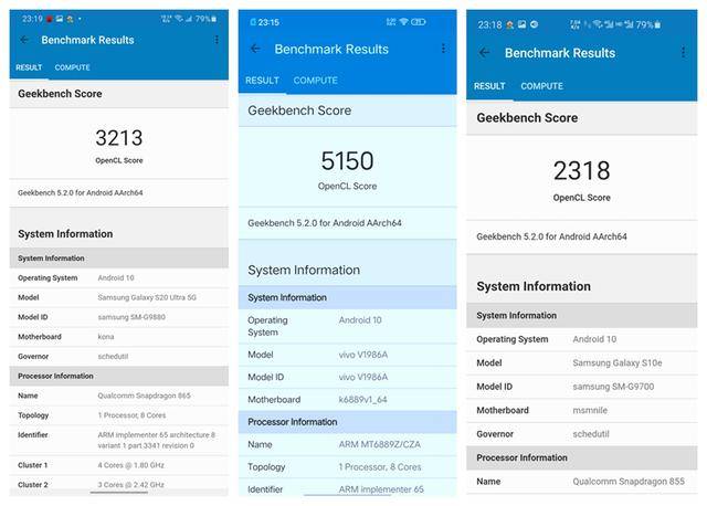 三星s20u/iqoo z1/三星s10e,实机跑分看性能差距