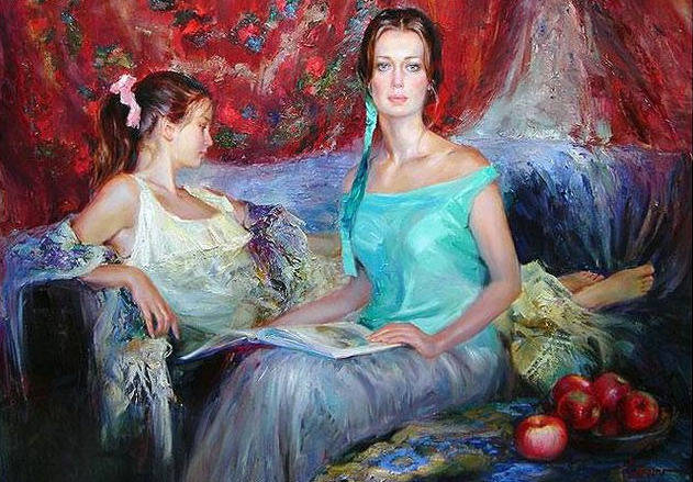 俄罗斯人体油画中的美丽女郎性感浪漫细腻逼真