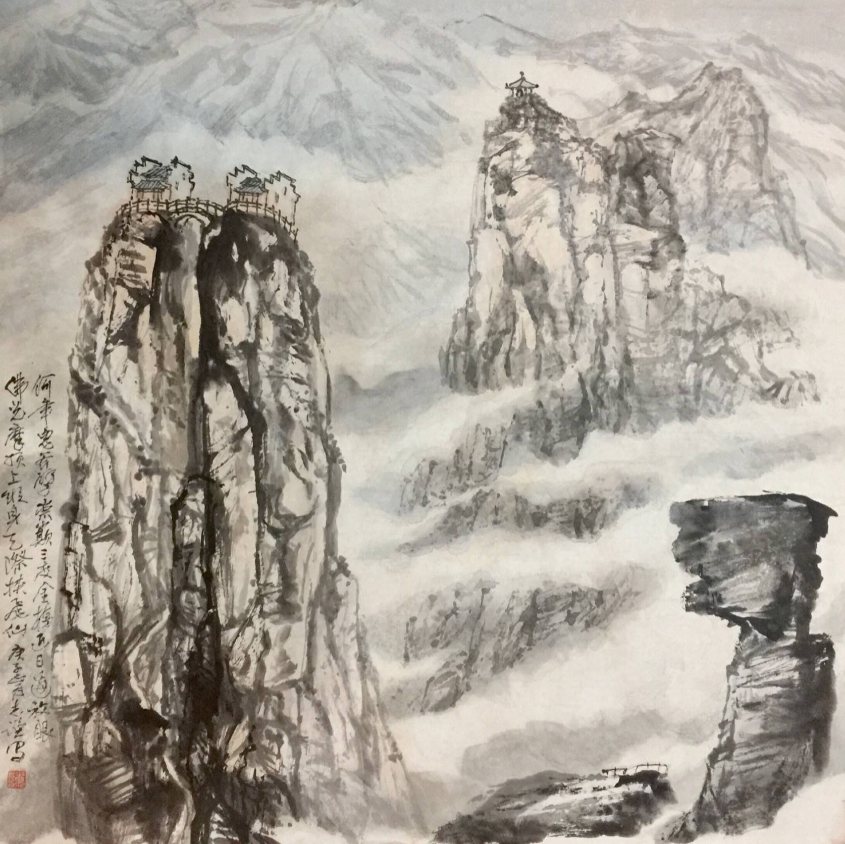 《梵净两金顶》68x68cm《奇石端凝侍太清》68x68cm《红云金顶》68x68