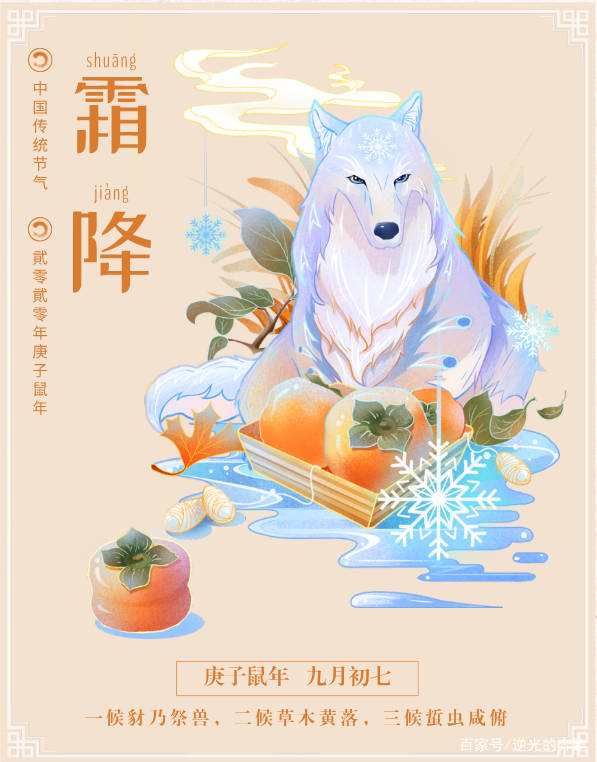 霜降分为三候:请点击输入图片描述霜降时节,万物毕成,毕入于戌,阳下入