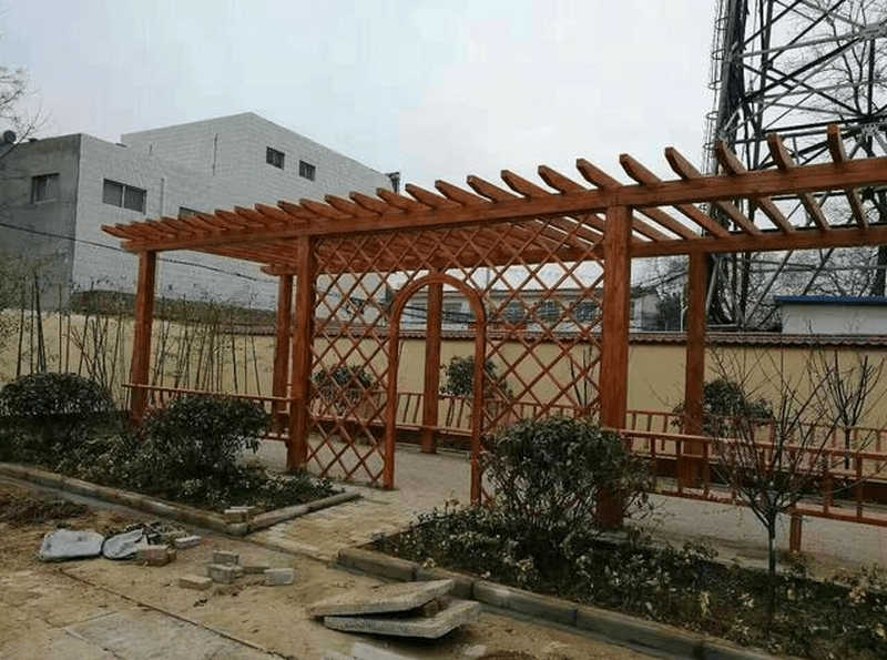 小院里的防腐木葡萄架美爆了.