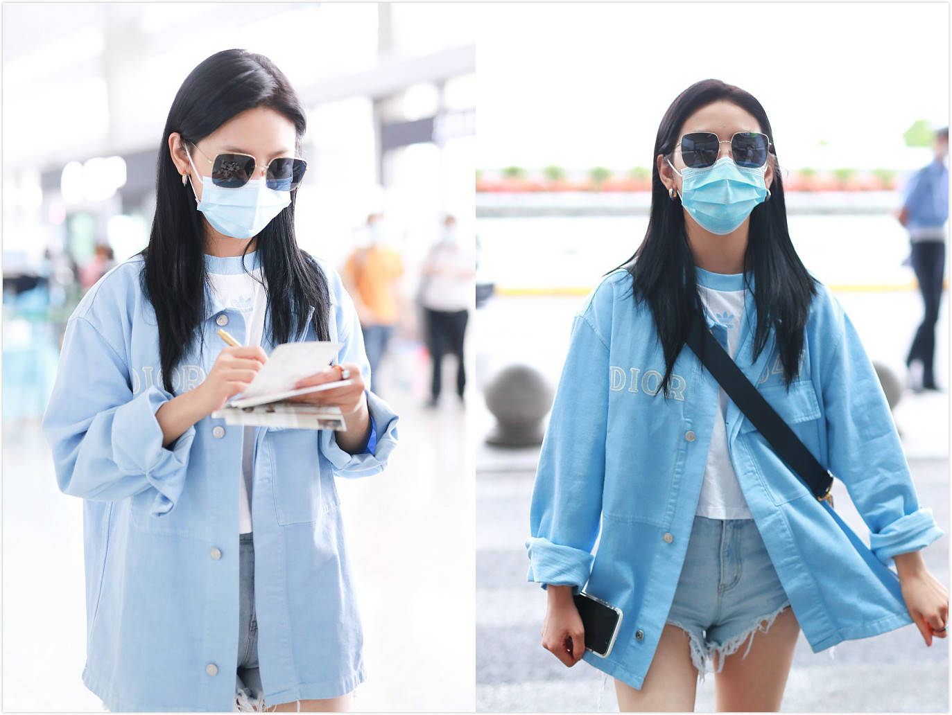 章若楠也是拼了牛仔短裤比衬衫还短2厘米配马丁靴美腿跟撩人