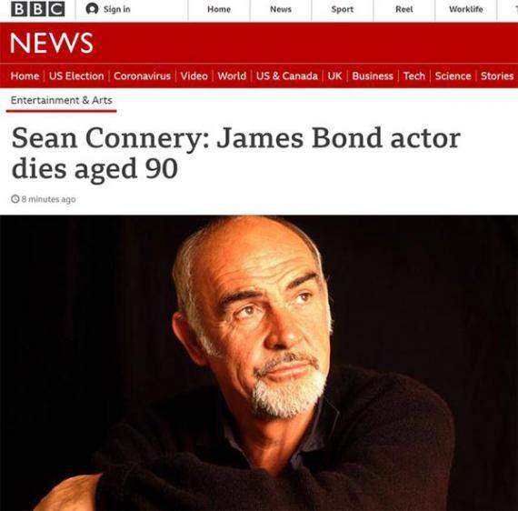 據bbc報道,老版007的扮演者肖恩·康納利(sean connery)去世,享年90歲