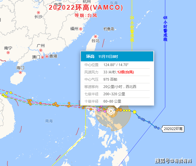 最新消息,今年第22号台风"环高"将于11月11日夜间加强为强台风13~14级