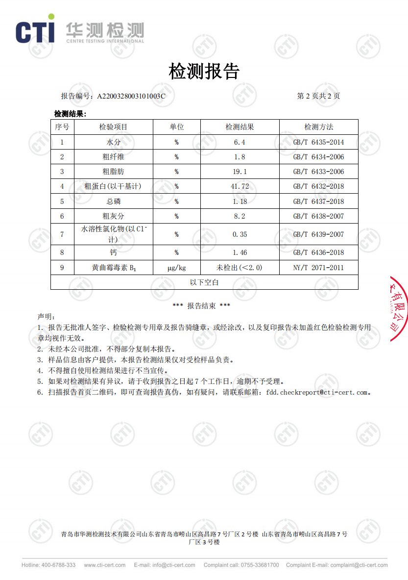 海之格貓糧cti檢測報告新鮮出爐