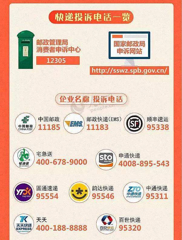 另外,各大快递的投诉电话都给大家整理好了,请查收