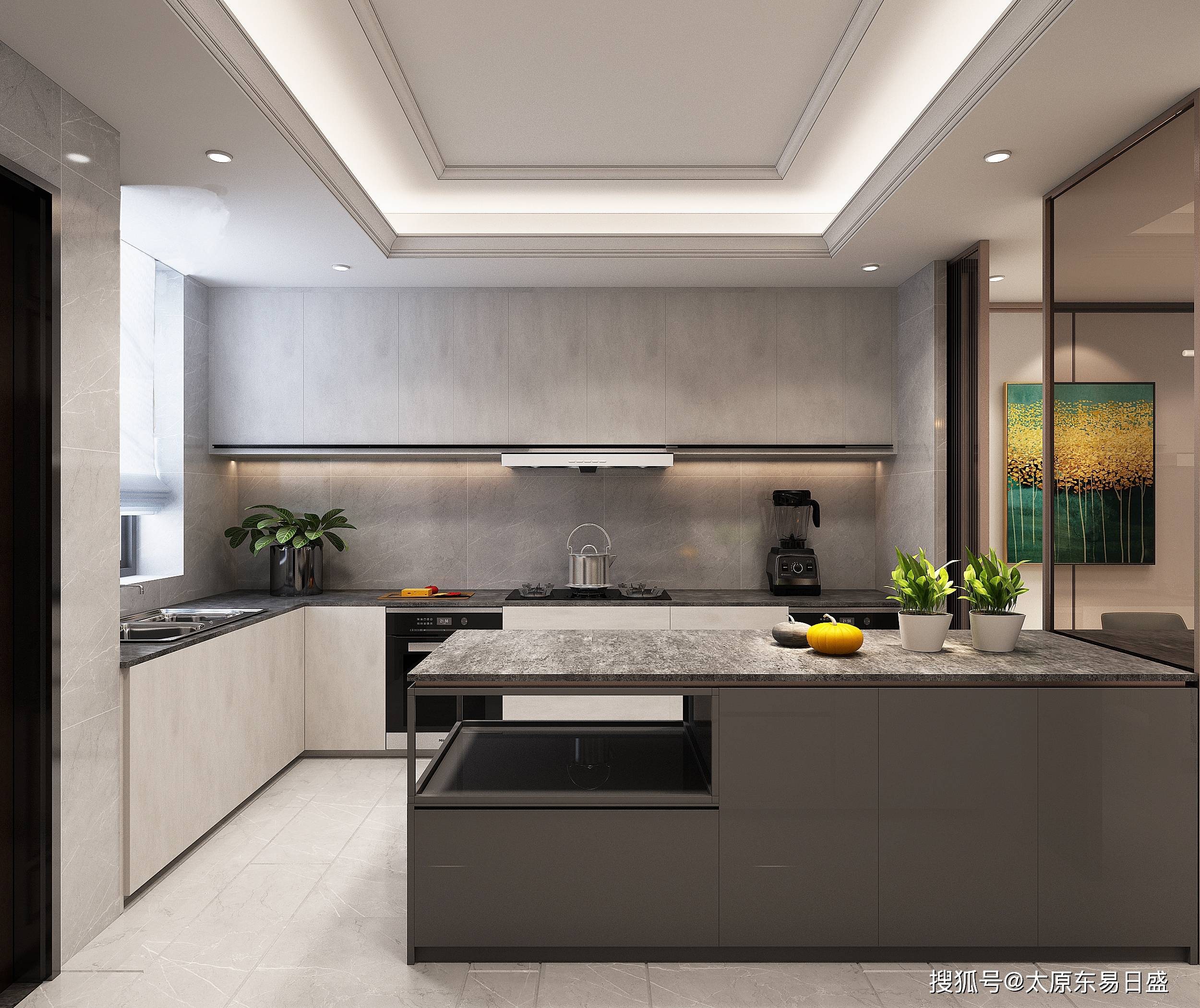 544㎡现代美式,利用软装在空间上形成色彩对比