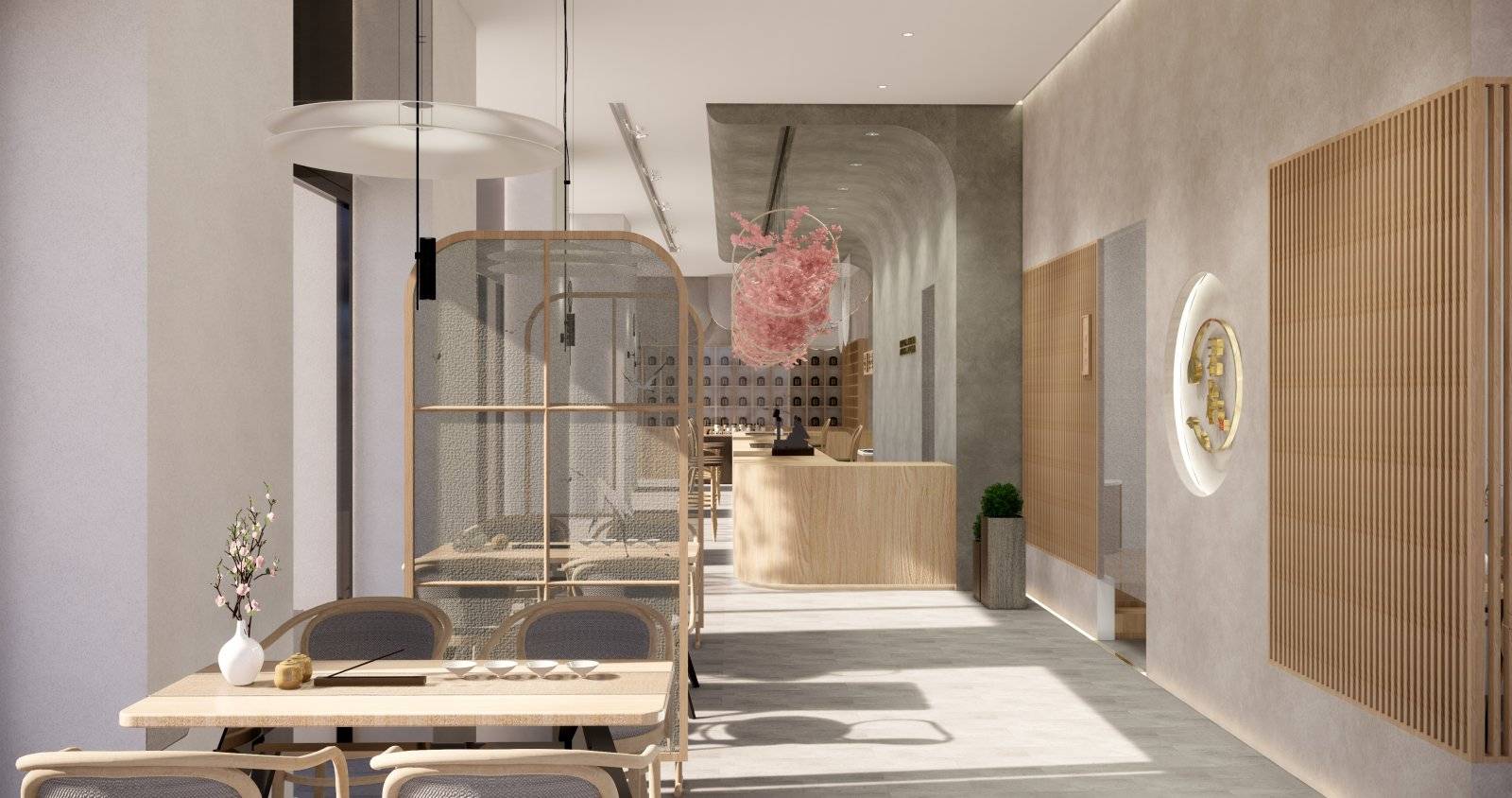 禅意新中式极简风的樱花餐厅