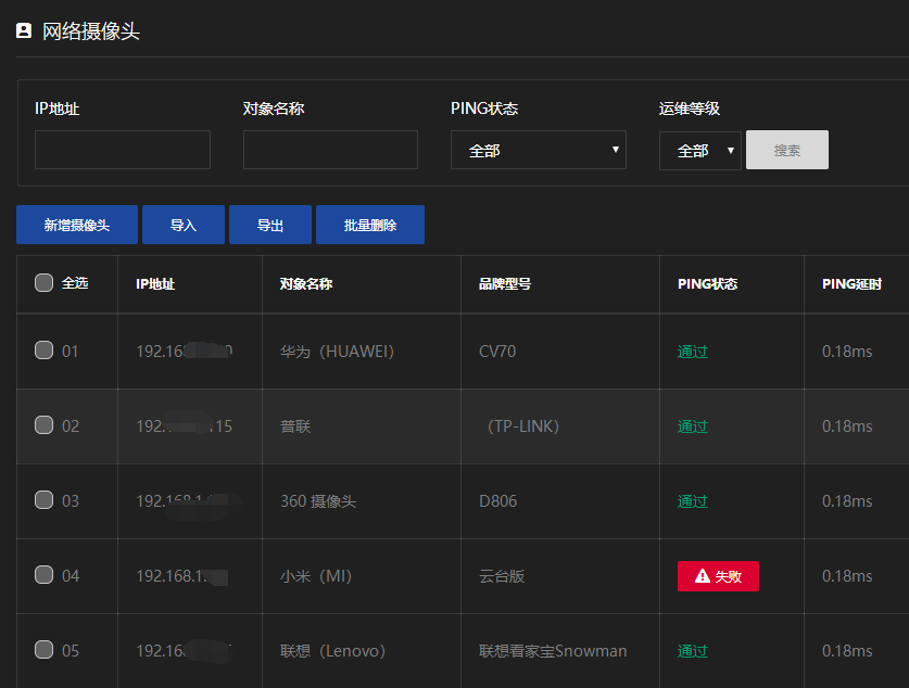 豪越hydo智能運維管理軟件——攝像頭監控資產管理功能,可以對平臺