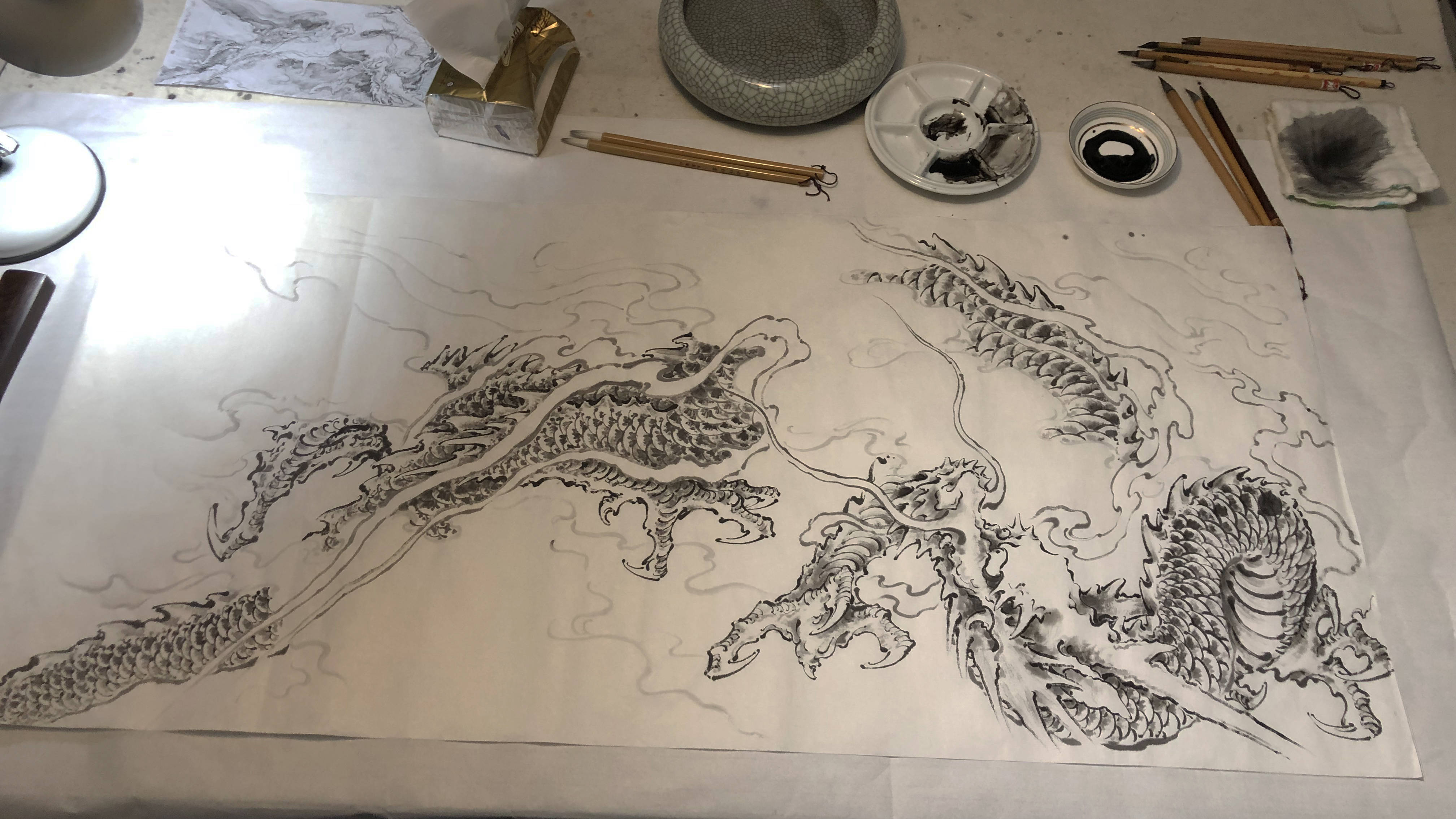 龙纹图案设计 国画水墨龙图案 上海由龙