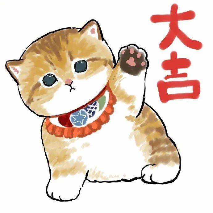 国外画师画的大吉大利系列猫猫插画太可爱了有招财猫内味