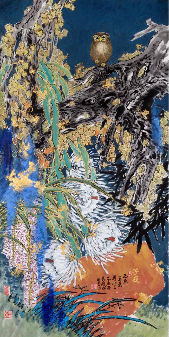 吴膺群作品惊艳亮相广州艺博会金碧意彩吴膺群重彩花鸟画艺术展