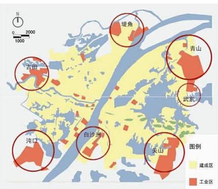 2006年武漢建成區與工業區的分佈圖