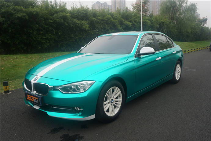 宝马3系贴膜水晶湖水绿汽车改色膜湖南汇格车研