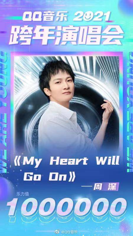 跨年演唱会:周深《my heart will go on》qq音乐乐力值破100万!