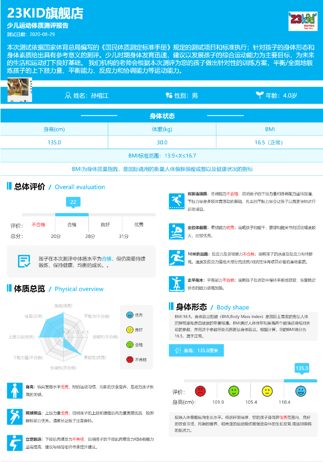 体测+体态评估+自定义体测：“全”到没朋友的少儿体测工具软件_孩子