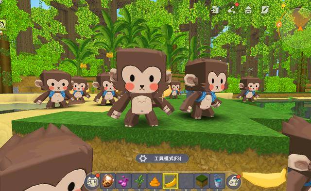 原创迷你世界全新雨林冒险模式驯服猴子收集香蕉玩家秒变美猴王